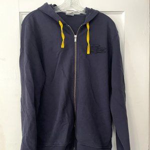Men's Lacoste Full Zip Hoodie Size 3 NAVY w/ LARGE LOGO and Yellow Accent String